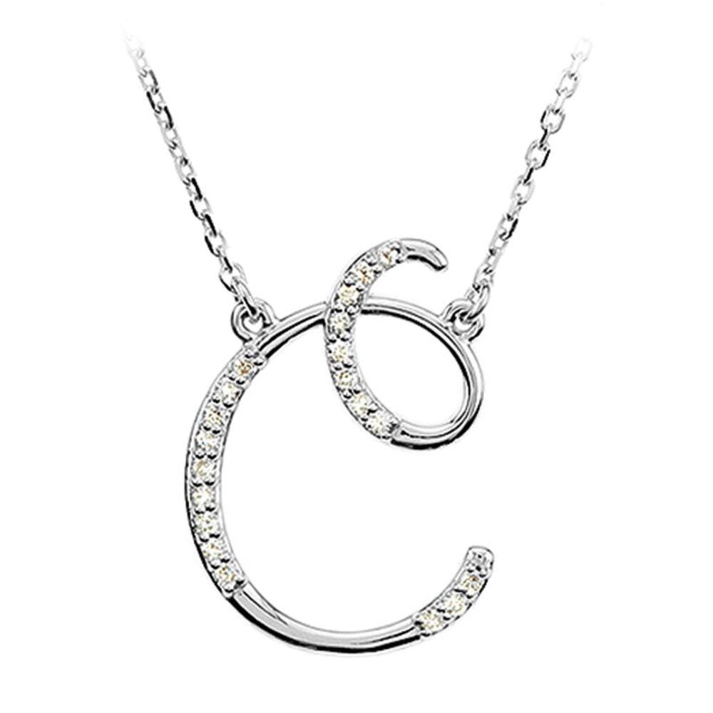 1/10 Ctw Diamond 14k White Gold Medium Script Initial C Necklace, 17in